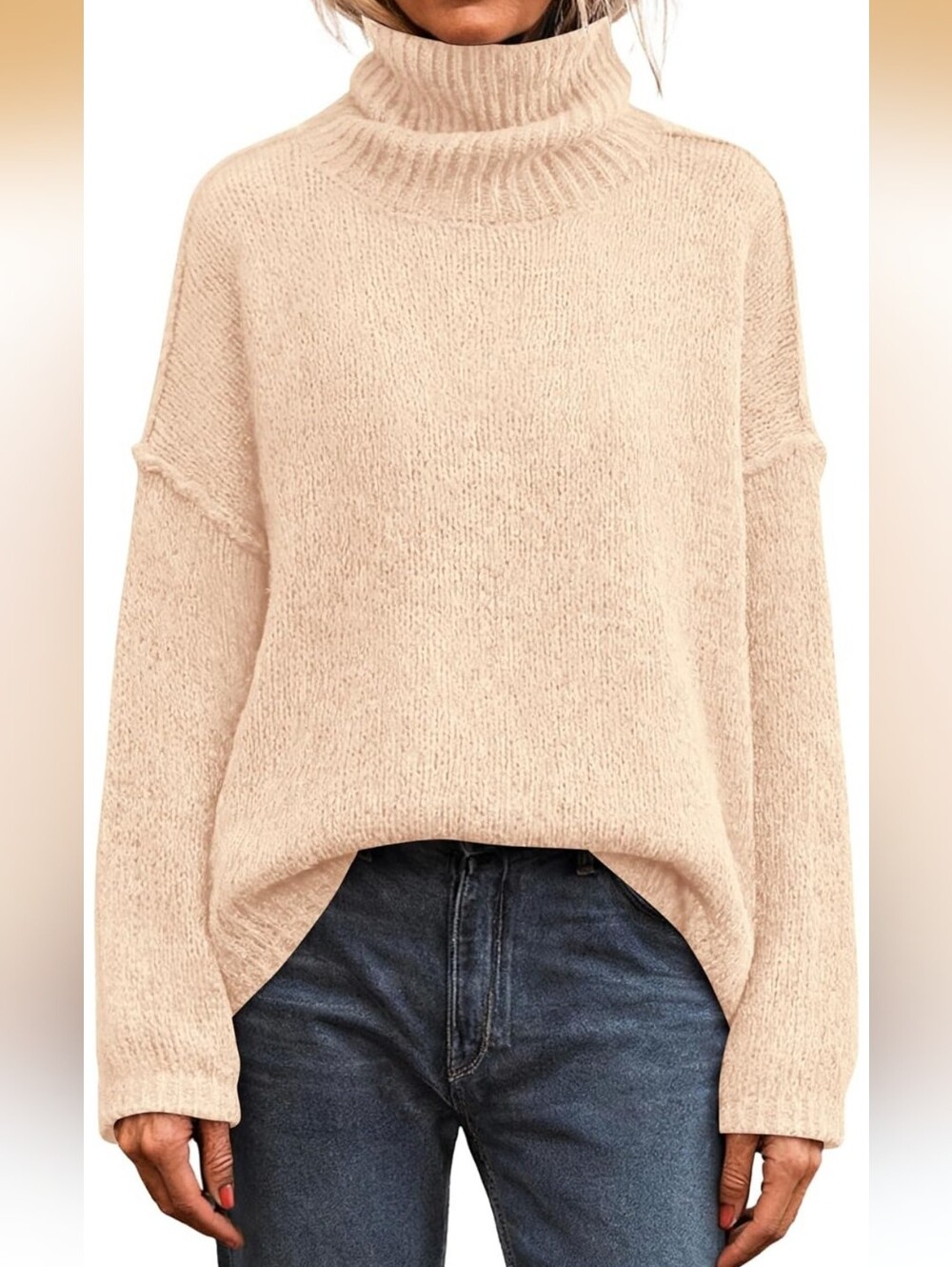PrettyGarden Women's XL Turtleneck Sweater Apricot Oversized Pullover NWT